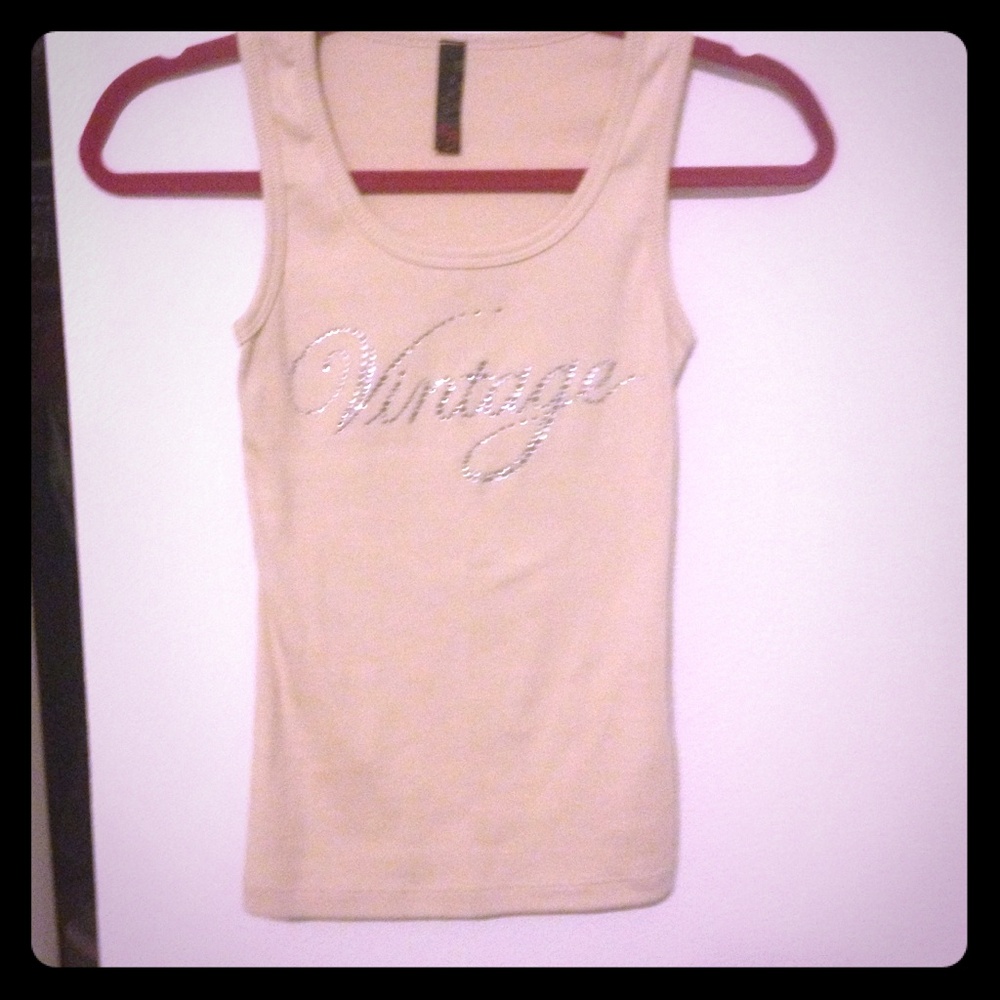Zara Cream Tank Top with 'Vintage' Rhinestone Script